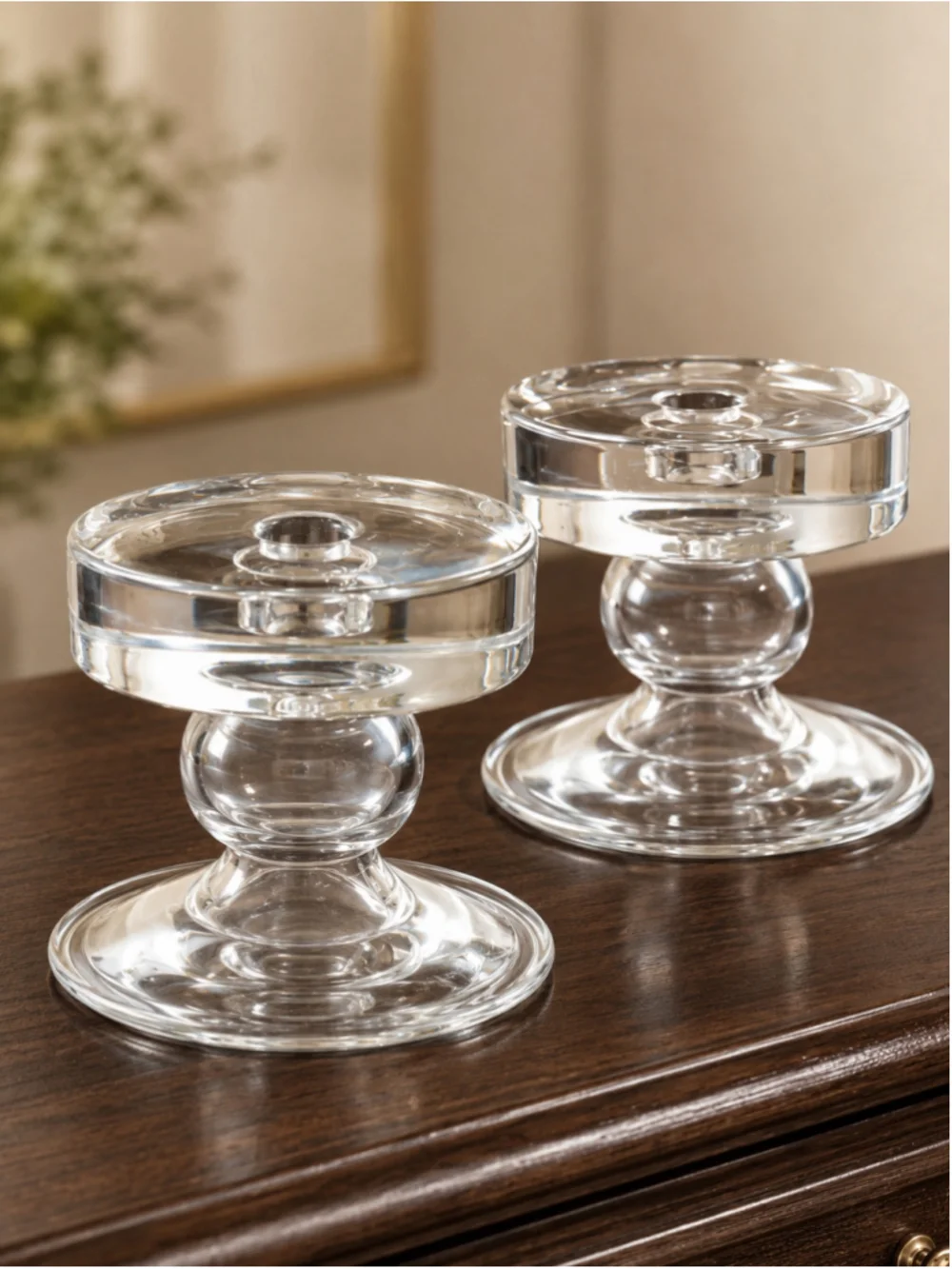 Set of 2 Reversible Clear Glass Pillar & Taper Candle Holders